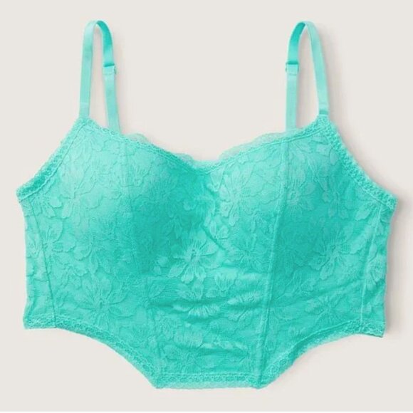 Victoria's Secret VS PINK Wireless Lightly Lined Corset Top Longline Bra Lace DD - Picture 1 of 12